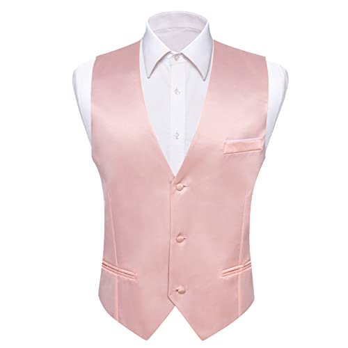 Image of Barry.Wang Vest for Men Business /Leisure Dress Suit Vests V-neck 2 Pockets Wedding Party Tuxedo Satin Waistcoat