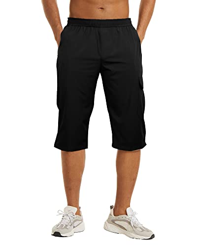 DUOLUVA 3/4 Fahrradhose Herren Leichte Wanderhose Herren Atmungsaktiv Schnelltrocknen Shorts Herren Outdoorhose Herren Sommer Schwarz L