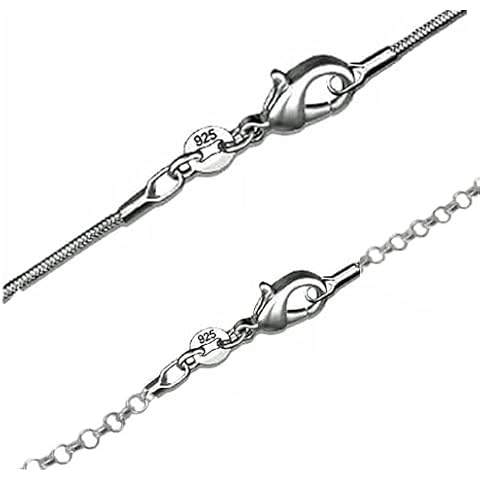 Daisy Philip (Pack of 2) Snake chain + Rolo chain | 925 Sterling Silver Necklace - 1mm Chain Necklace | Choose from 16" - 24" | For Layered Looks, Gifts or Pendant Replacements (18) Cover