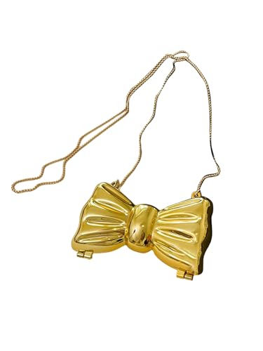 GORGLITTER Women's Bow Purse Mini Clutch Crossbody Handbags Metallic Chain Bags for Wedding Evening Party