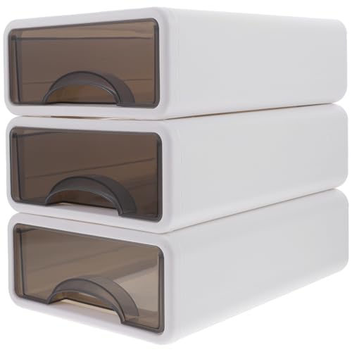 Warmhm Organizador de Escritorio 3 Cajas Apilables Tipo Cajón, Caja de Almacenamiento de Pp para Artículos Variados, Adecuado para Maquillaje y Papelería, Diseño Portátil Asa