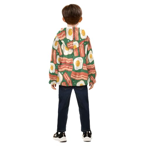 Bacon and Eggs Pattern Print Toddler Fleece Jacket Girl Boys Hooded Fleece Jacket Coat Warm Outwear Zip-up 3-10T4
