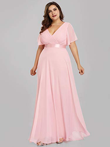 Image of Ever-Pretty Women's Chiffon Formal Evening Dresses for Curvy Women V-Neck Plus Size Floor Length Bridesmaid Dress