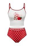 Floerns Women's Cute Lingerie Set 2 Piece Strawberry Print Wireless Bow Cami Top and Brief Set Red and White Large
