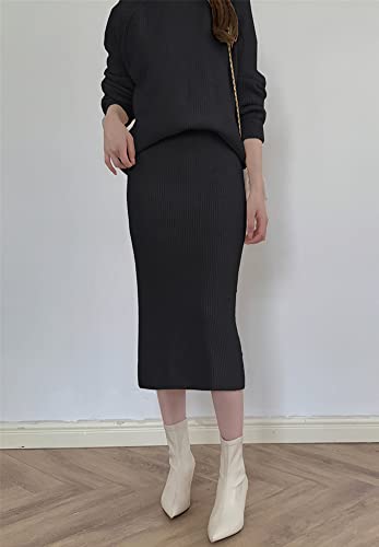 Image of chouyatou Women's Two Piece Sweater Skirt Sets Knit Sweater Top Bodycon Skirt 2 Piece Outfits