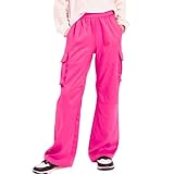 Lightweight Silky Jogger Pants for Girls Kids & Toddler Warm Weather Cargo Loose High Waisted Pants Hot Pink
