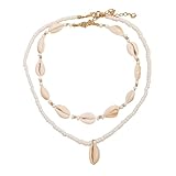 2 Piezas Boho Collars de Conchas, Joyería de Conchas con Cuentas en Capas para Mujer, Gargantilla de Concha Naturales con Colgante, Conjunto de Collar Estilo Resort de Playa de Verano para Mujer