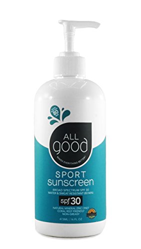All Good Sport Face & Body Sunscreen Lotion - UVA UVB Broad Spectrum SPF 30+, Water Resistant, Coral Reef Friendly - Zinc, Shea Butter, Coconut Oil, Aloe (16 oz Pump)