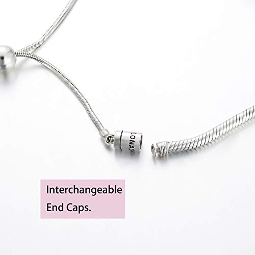LONAGO Jewelry Moments Slider Snake Chain Charm Bracelet 925 Sterling Silver Sliding Clasp Adjustable Link Fit Snake Charm Bead Birthday Gift for Women Mom4