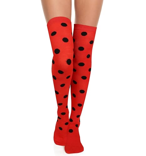 Image of Violet Mist Thigh High Socks for Women Novelty Polka Dot Over the Knee High Socks Black Funny Extra Long Sock Thigh Highs