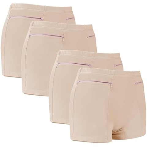 LUEXBOX Pocket Pantie for Women, Travel Underwear with Secret Pocket Panties Women's, Medium Size 4 Packs (Light Brown) Cover