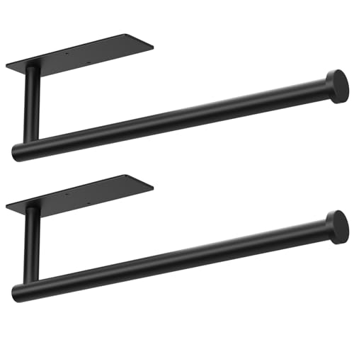 Image of Paper Towel Holder - Self-Adhesive or Drilling, Matte Black Wall Mounted Rack - SUS304 Stainless Steel Kitchen Roll Holder Under Cabinet (2 Pack)