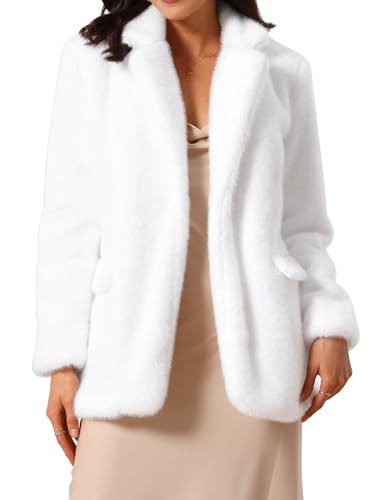 Seta T Women's Faux Fur Coat Fashion Winter Open Front Jacket Notch Lapel Long Sleeve Fluffy Fur Coat