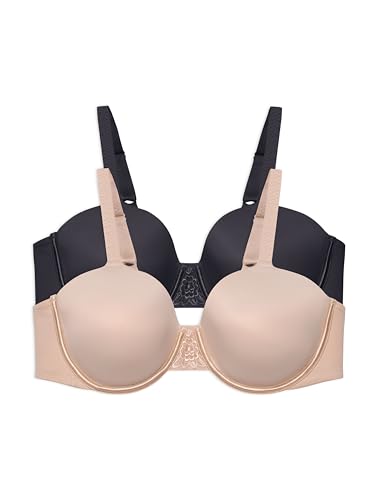 Vanity Fair Women's Full Figure Beauty Back Smoothing Bra, 4 Way Stretch Fabric, Lightly Lined Cups up to H, Underwire-2 Pack-Beige/Black, 44C