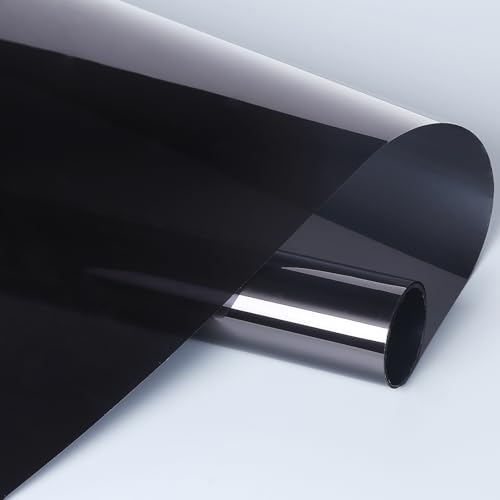 Película de Ventana Solar Adhesiva Opaca Negra de película de Cristal Espejo de Sentido único, Control de Temperatura, teñido Oscuro, antiestático, sin Pegamento para casa, Oficina, Tienda, Negro,