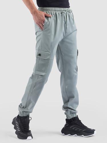 Image of Beyoung Cotton Regular Fit Heavy Gauge Cargo Joggers for Men | Ribbed Hem | Spacious Pockets | Track Pants | Elastic Waistband | Cargo for Men