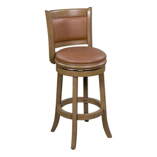 Pemberly Row 26 Inch Swivel Counter Height Chair, Solid Rubberwood Frame, Caramel Brown Faux Leather, Foam Cushioned Seat, Distressed Sandrift Brown Finish, Flared Design Legs, Kitchen Island or - Image 6