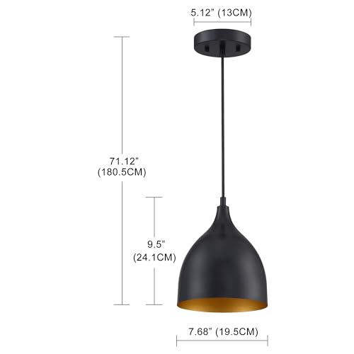 Image of GreyWings Modern Hanging Pendant Light for Ceiling - Black Aluminium Dome, Antique Decor, E-27 Holder, (Bulb is not Included), Pack of 2