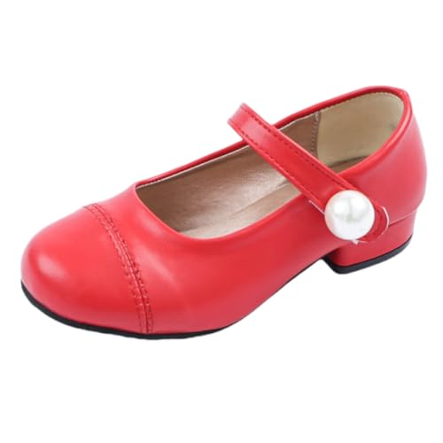 Girls Low Heels PU Leather Princess Dress Shoes Pearl Mary Jane Pump for Wedding Party