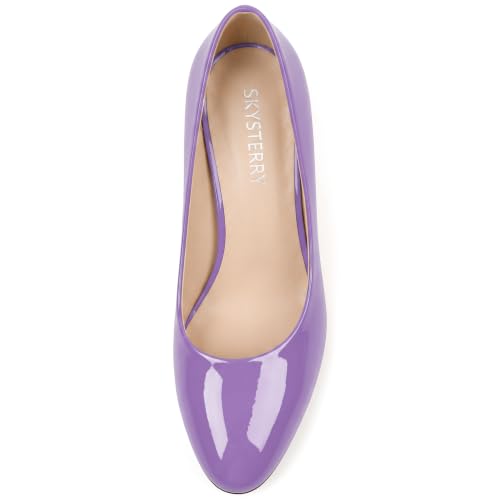 Image of SKYSTERRY Women's Low Heel Dress Pumps Shoes 2 Inch | Low Chunky Block Heel Pumps, Closed Round Toe Heels, Patent Leather Office Work Wedding Pumps Shoes