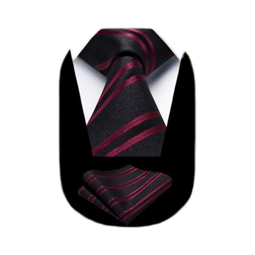 Image of HISDERN Stripe Tie Mens Ties with Pocket Square Set Classic 3.4'' Silk Formal Necktie Handkerchief for Business Wedding