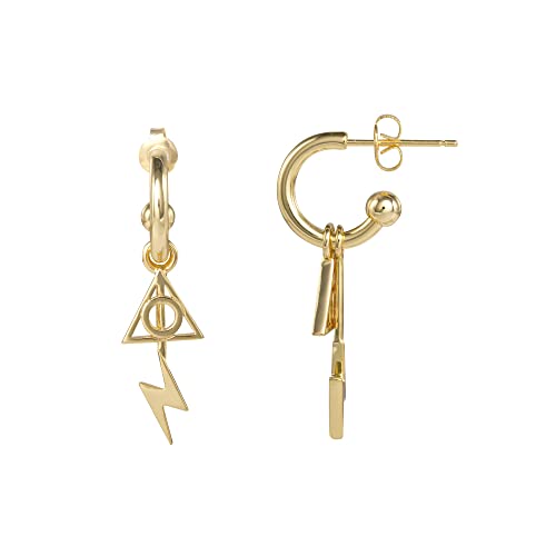 Harry Potter Womens Hoop Earrings With Dangle Harry Potter Charm - Deathly Hallows And Harry Potter Scar Earrings - Harry Potter Jewelry - Harry Potter Gifts #TOP3