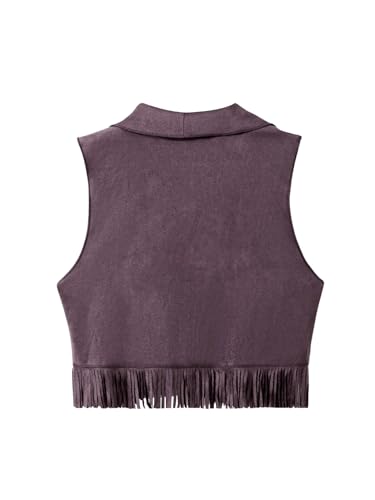 Image of SOLY HUX Girl's Cute Vest Sleeveless Fringe Suede Vests Western Vest Jacket Cardigan Trendy Fall Outerwear