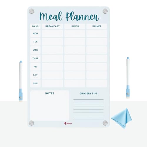 Image of Acrylic Weekly Meal Planner Magnetic Fridge and Todo Board with 2 Marker - A4 Size | Premium and Durable | Perfect for Meal Planning, Shopping Lists, Notes, Home and Office use - Blue