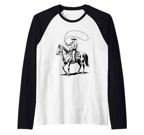 Rodeo Cowboy Graphic Tee Dark Western Horse Art Cowboy Raglan Baseball Tee