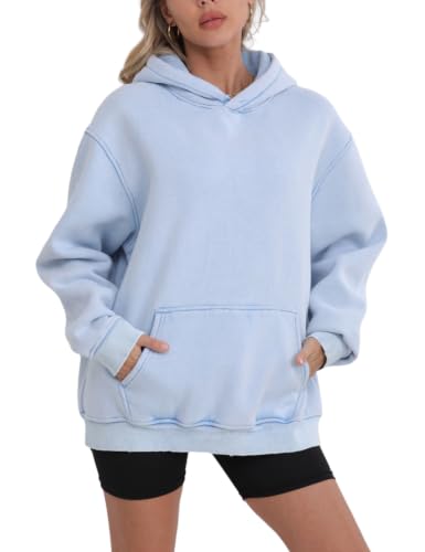 Image of FAIABLE Womens Oversized Acid Wash Hoodie Unisex Heavyweight Fleece Cotton Hoodies Vintage Washed Sweatshirt for Women