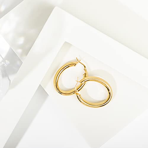 PAVOI 14K Gold Plated Sterling Silver Post Monet Oval Chunky Lightweight Hoop Earrings for Women3