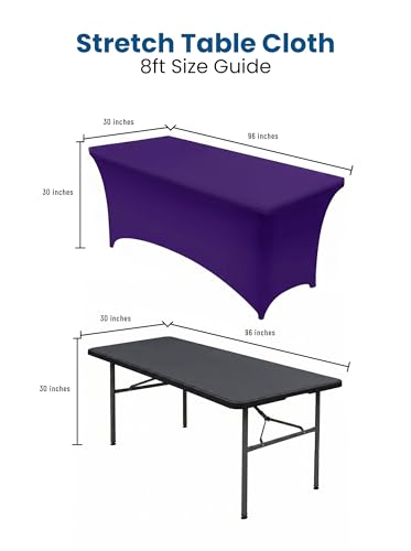Image of Utopia Kitchen Spandex Tablecloth 2 Pack [8FT, Purple] Tight, Fitted, Washable and Wrinkle Resistant Stretch Table Cloth Rectangle Cover for Trade Show, Weddings & Parties [96Lx30Wx30H Inch]
