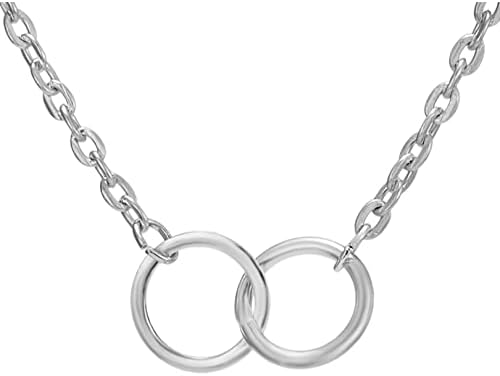 Plated Silvery Choker Necklace for Women Cute Double Ring Pendant with Interlocking Circles Charm choker for Women Dainty and Lightweight Gift for Friendship and Sister