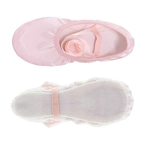 iCKER Girls Pink Ballet Dance Shoes Split Sole with Satin Ballet Slippers Flats Gymnastics Shoes BA01(Toddler/Little Kid/Big Kid)