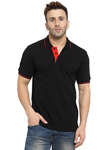 Image of Scott International Men's Organic Cotton Regular Fit Polo T-Shirt (Black with Red, Small)