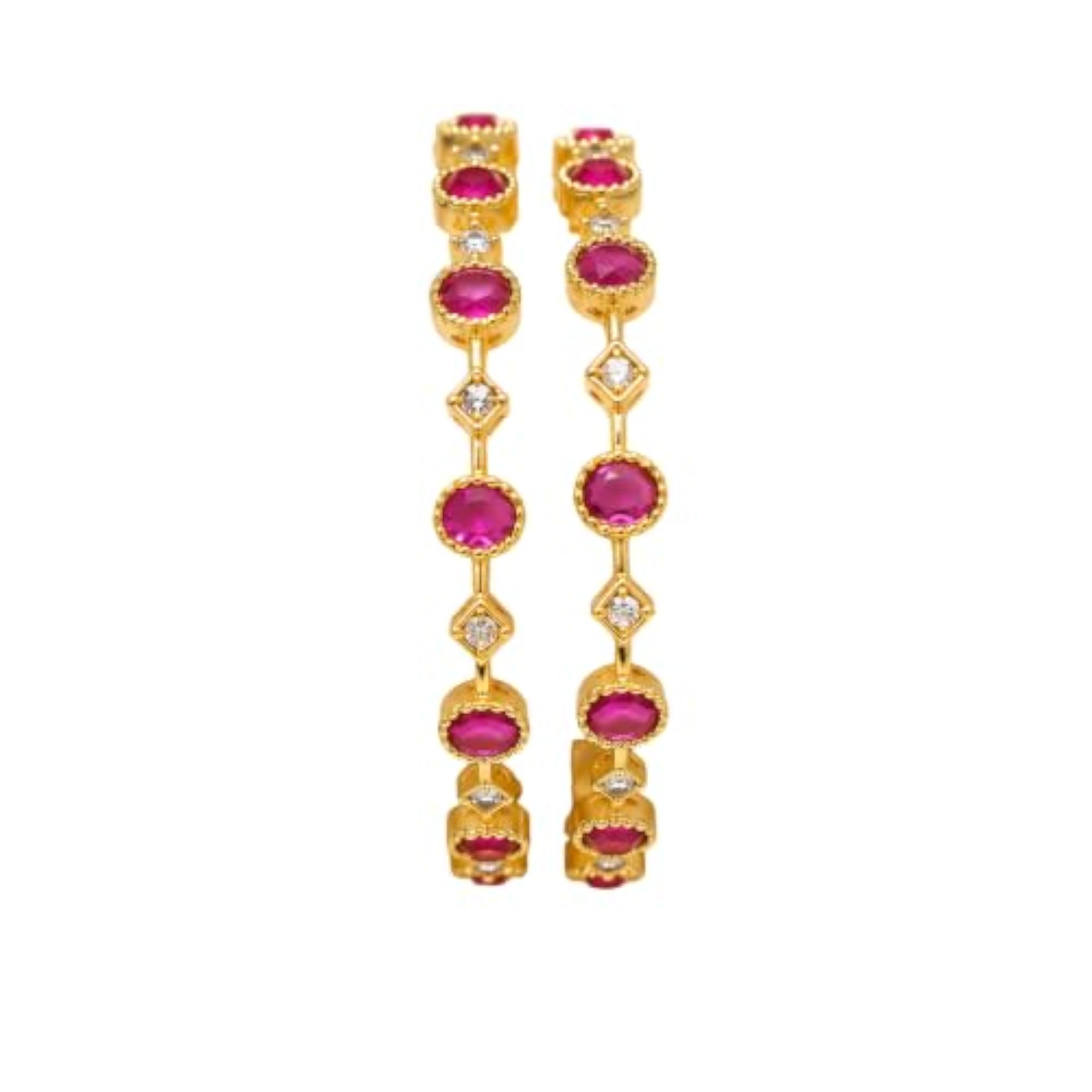 Premium Gold Plated Ruby and CZ Stone Bangles, Pack of 2