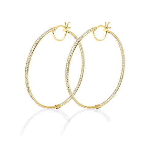 18K Yellow Gold Plated Sterling Silver Inside-Out Swarovski Crystal Studded Hoop Earrings