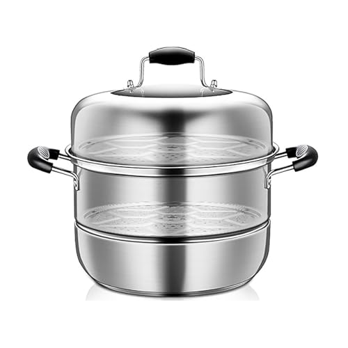 SZPLLZY Dampfgarer/Suppentopf, 2-lagiger Haushaltsdampfer aus Edelstahl 304, großer Dampfgarer in Lebensmittelqualität (28–40 cm) für Induktionsherde und Gasherde (30 cm)