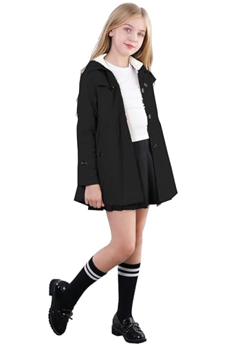 Image of Betusline Girl's Single Breasted Trench Coat Hooded Dress Coat Outerwear, 2-14 Years