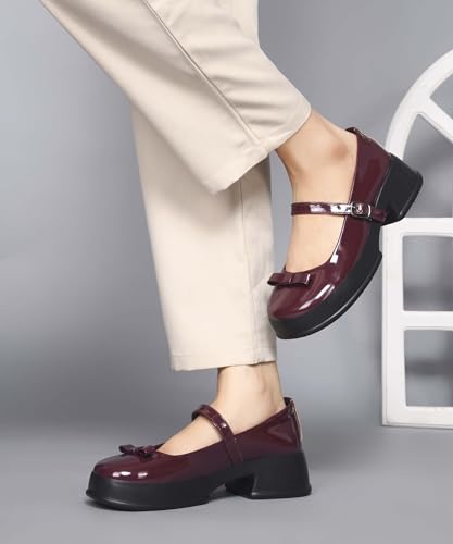 Image of JM LOOKS Elegant Single Strap Platform Mary Janes for Women Showcasing A Chic Bow Detail and Durable Block Heels