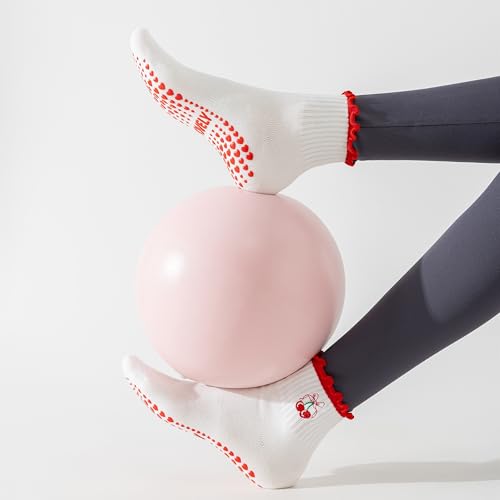 Image of BISOUSOX Pilates Socks Cute Grippy Socks Woman, Ruffle Frilly Grip Ankle Lettuce Dress Yoga Non Slip Sock Size 5 7-9