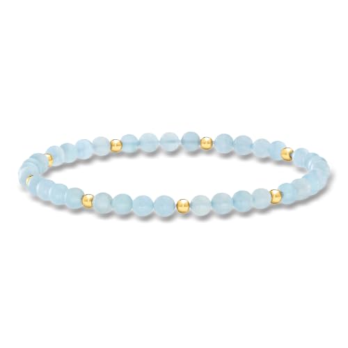 Pure Collection by Ross-Simons 20.00 ct. t.w. Aquamarine Bead Stretch Bracelet With 14kt Yellow Gold. 7 inches