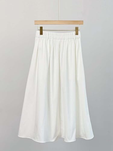 Women’s Loose A-Line Midi Skirt, High-Waisted Cotton Casual Long Skirt4