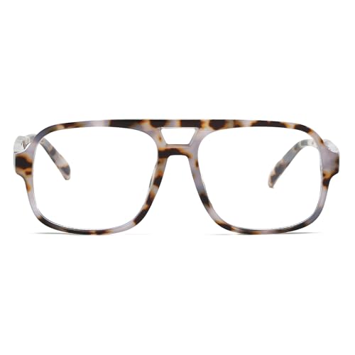 Image of Mirkcittle Retro Square Aviator Blue Light Blocking Glasses for Women Men Oversized Pilot Eyeglasses Fake Nerd Frame