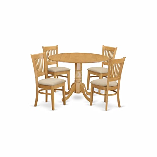 East West Furniture DLVA5-OAK-C 5 Piece Kitchen Table & Chairs Set Includes a Round Dining Room...