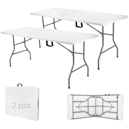 SELECTSHOP Set De 2 Mesas Mesa Plegable 1.80 Metros Comedor para Jardin Plegable Mesas De Plastico Resistente Tipo Portafolio de Trabajo Multiusos...