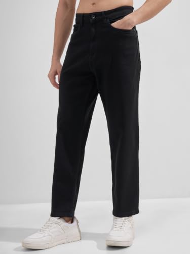 Image of Highlander Men Men's Premium Loose Straight Fit Mid-Rise Cotton Lycra Jeans - Button Closure, Machine Washable, Comfortable All-Day Wear for Casual & Semi-Formal Occasions