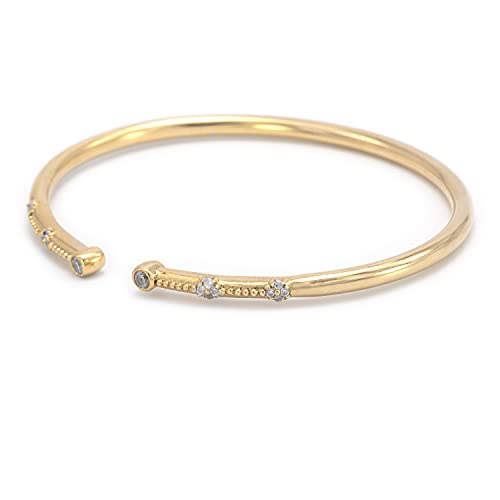 New Beginnings By Janyl Adair - Yellow Gold Plated .925 Sterling Silver White Zircon Flower Polished Cuff Bracelet 6-1/2" #TOP2