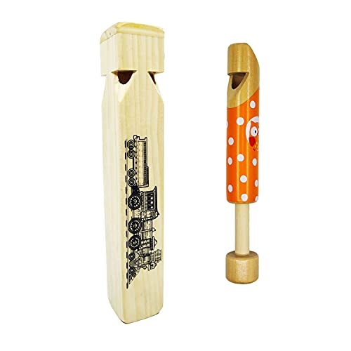 Fartime 2PCS—Wooden Train Whistle and Wooden Slide Whistle for Music Instrument Gifts Wood Musical Instrument Educational Toys