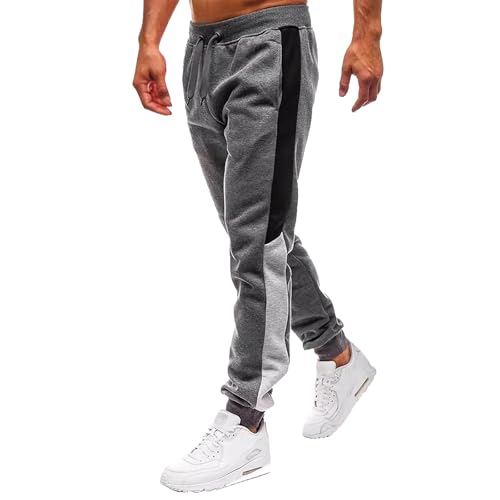 Jogging para hombre casual con cordón de sujeción y bolsillos para pantalones de deporte, cintura elástica, pantalones de chándal cómodos y deportivos, gris oscuro, L